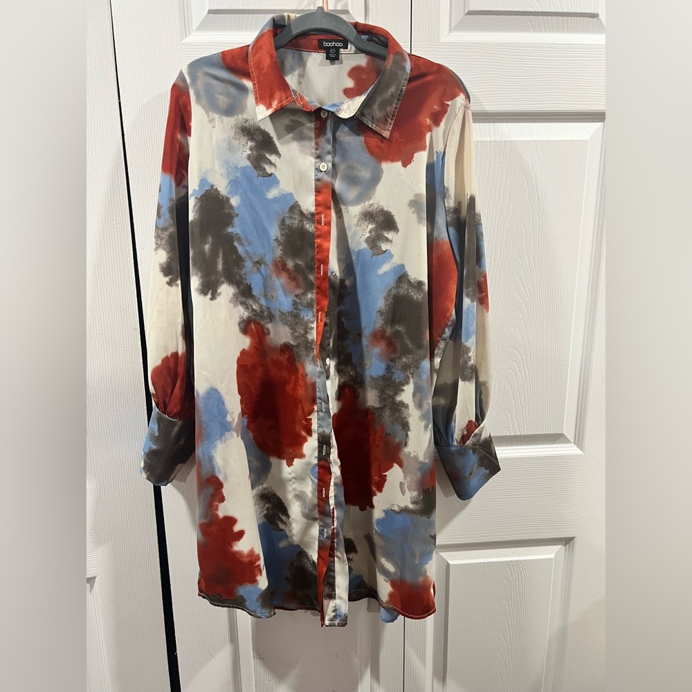 Boohoo Watercolor Shirt Dress